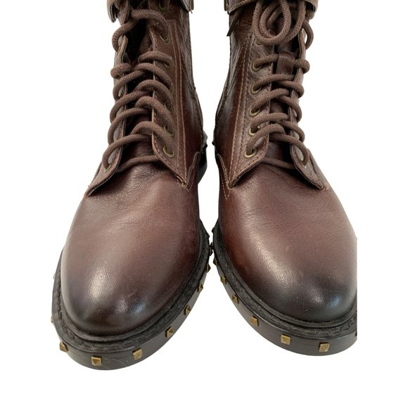 Womens Vince Camuto 6.5 Zip Leather Lace Up Booties Combat Brown Stud 6571 EUC - Picture 8 of 13